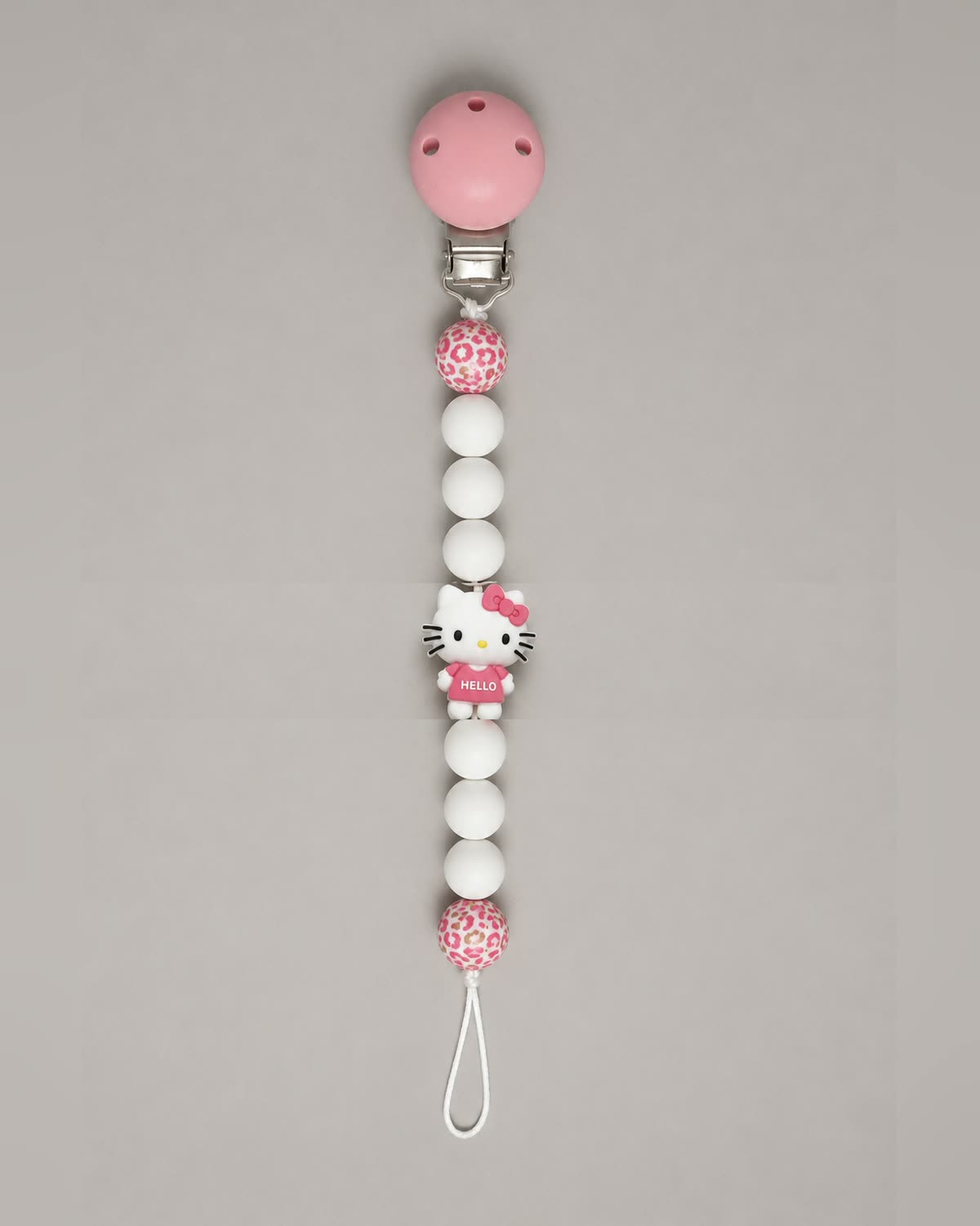 Attache-tétine personnalisée Petit chat — Rose & léopard