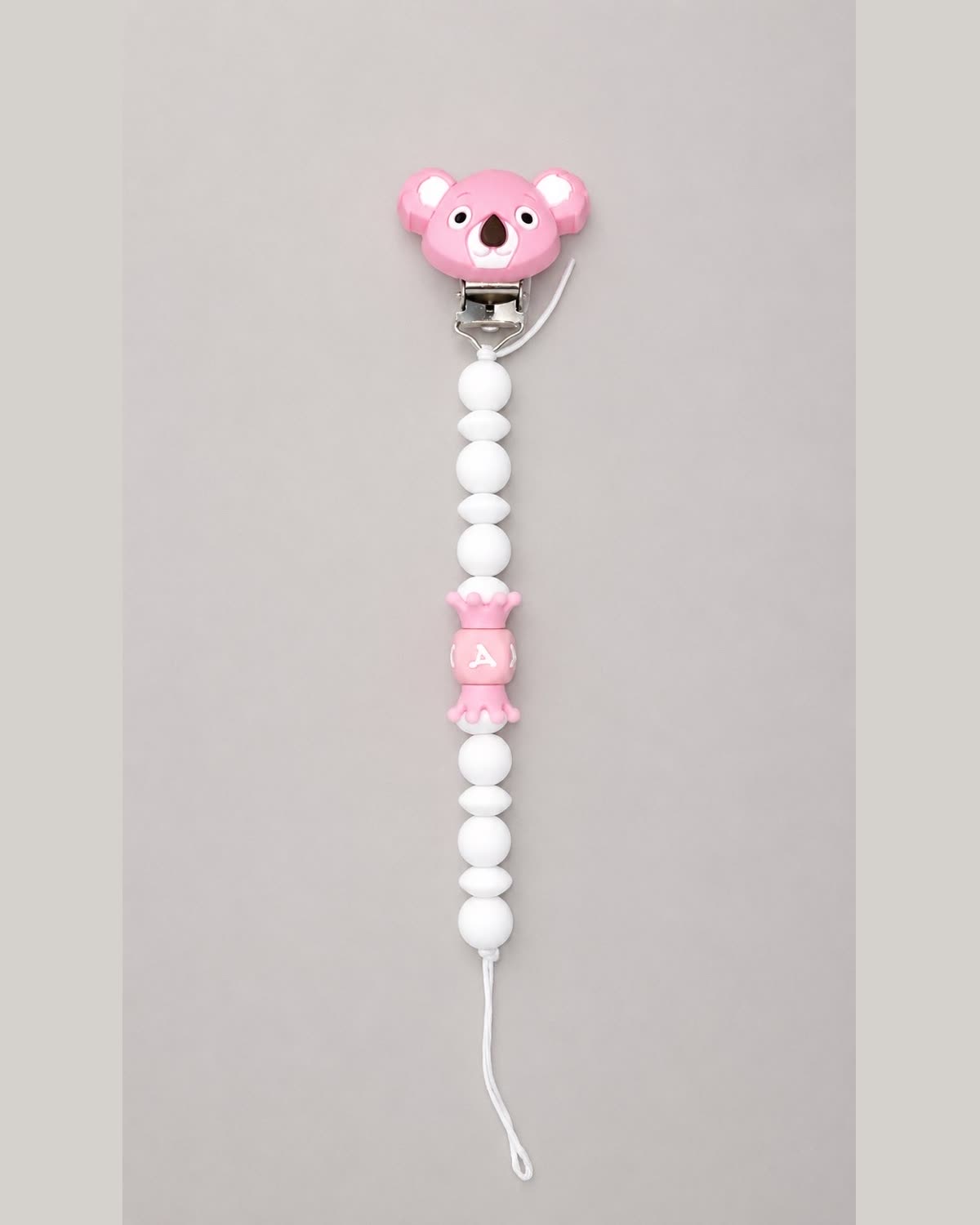 Attache-tétine personnalisée Couronne — Rose & blanc