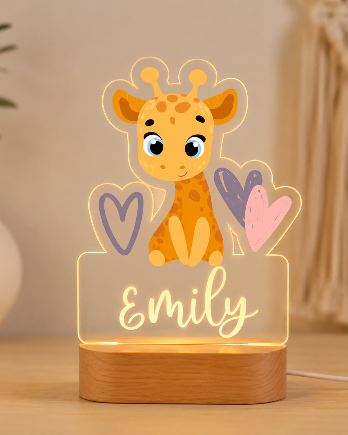 Veilleuse personnalisée modèle Douce Girafe, prénom lumineux