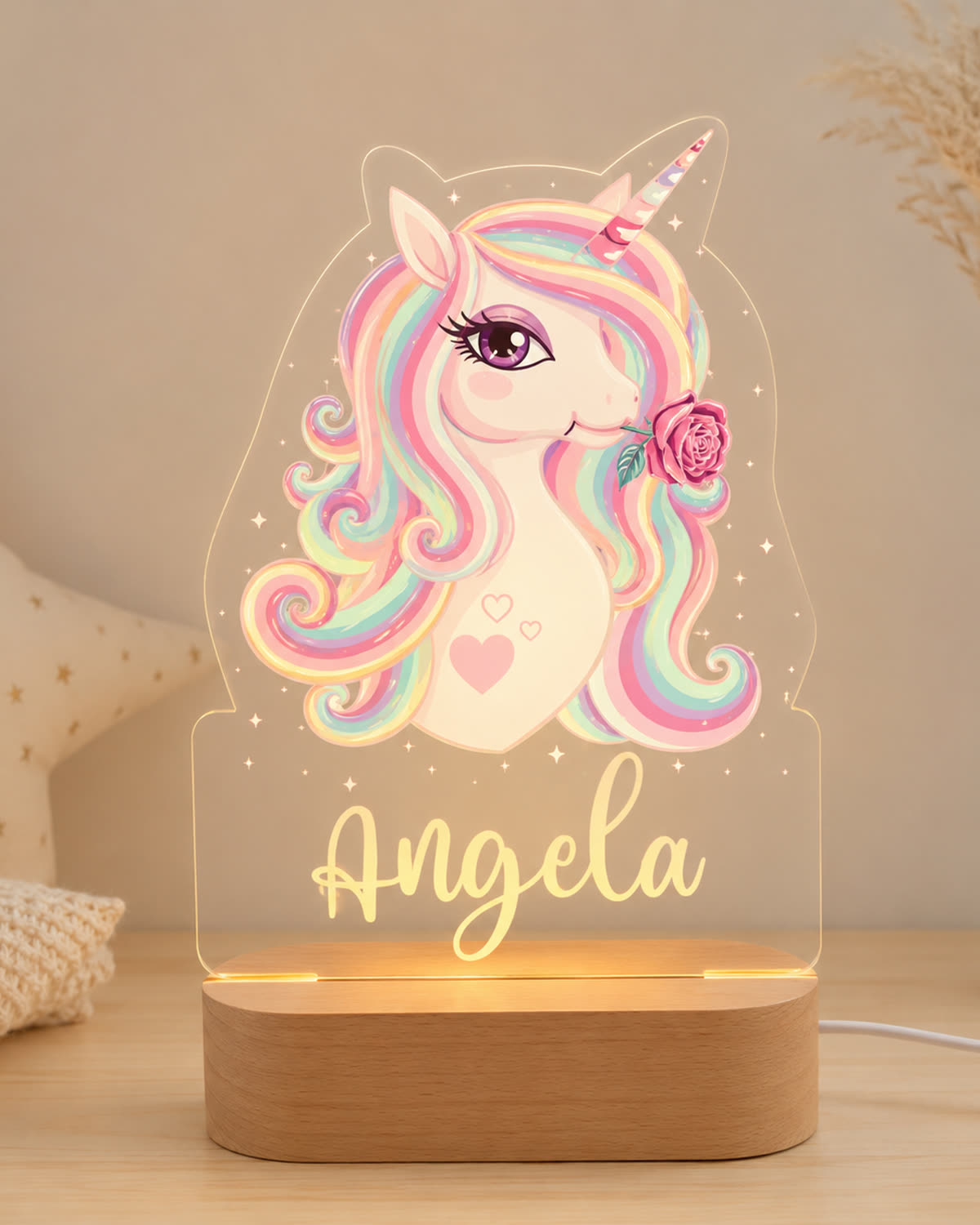 Veilleuse personnalisée modèle Licorne Enchantée, prénom lumineux
