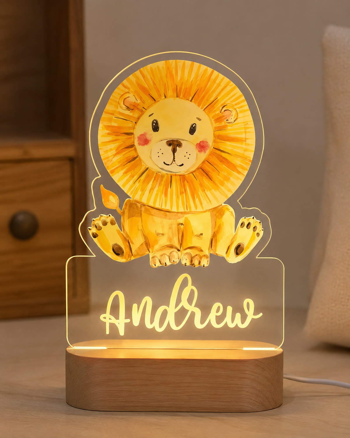 Veilleuse personnalisée modèle Petit Lion, prénom lumineux
